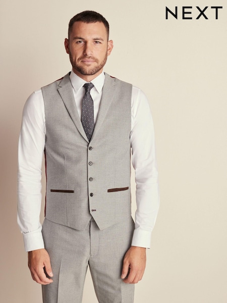 Grey Regular Fit Herringbone Suit Waistcoat (460488) | £45