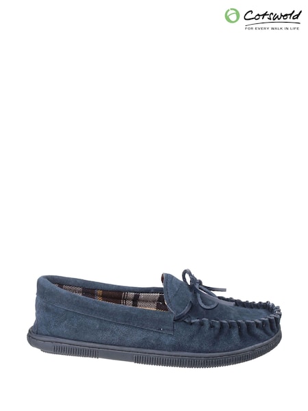 Cotswold Blue Alberta Slip On Moccasin Slippers (702706) | £35