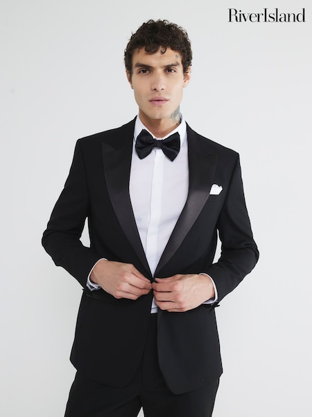 River Island Black Plain Slim Tux Jacket (B52459) | £95