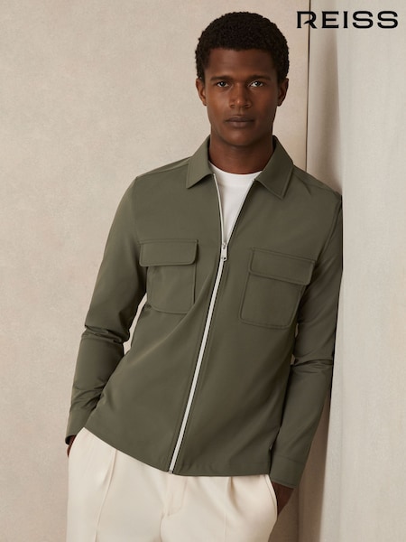 Reiss Green Ascend Technical Zip-Through Overshirt (H22283) | £140