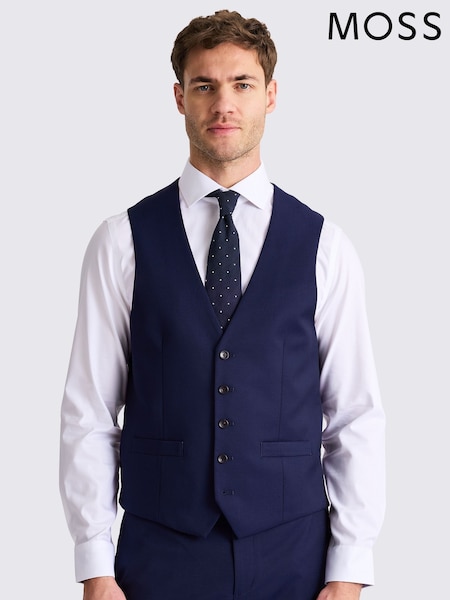 MOSS Blue Tailored Fit Stretch Waistcoat (H29098) | £70