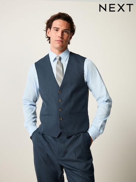 Blue Slim Fit Textured Flannel Suit Waistcoat (K86526) | £45