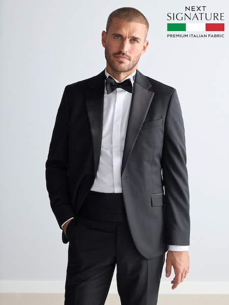 Black Slim Fit Signature Marzotto Italian Fabric Check 100% Wool Tuxedo Suit Jacket (N54880) | £189