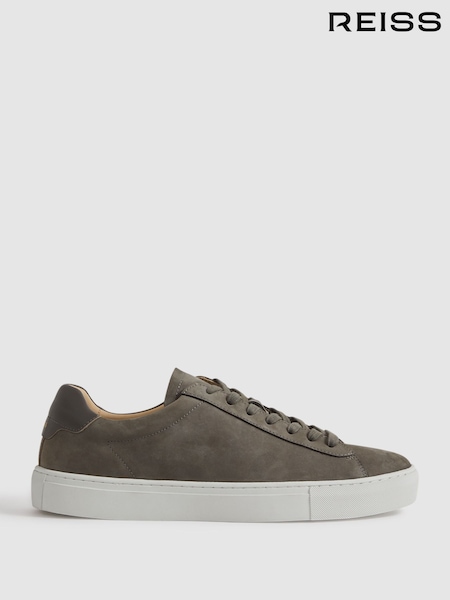 Reiss Grey Finley Nubuck Leather Lace-Up Trainers (Q90432) | £138