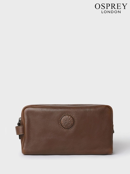 Osprey London The Compass Leather Brown Washbag (Q98801) | £95