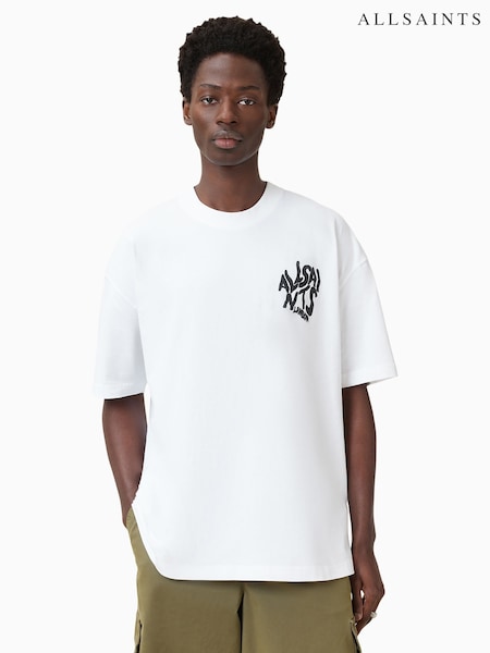 AllSaints White Orlando White Oversized Short Sleeve Crew Neck Cotton T-Shirt (W25841) | £59