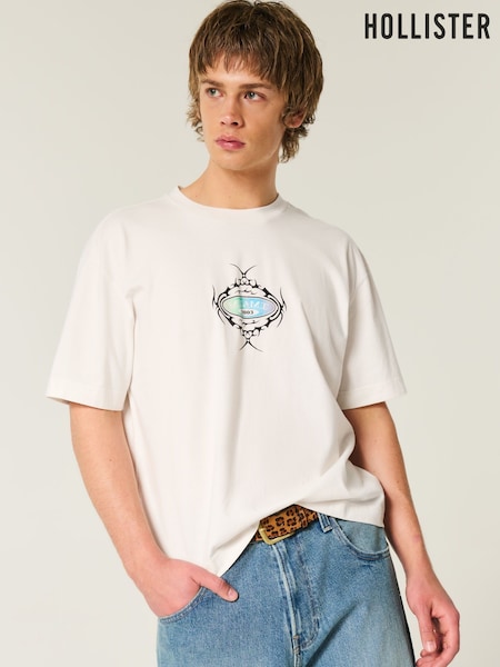 Hollister Boxy Cropped Graphic Print 100% Cotton T-Shirt (W29508) | £18