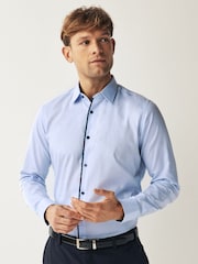Blue Slim Fit Trimmed Formal 100% Cotton Oxford Shirt - Image 1 of 7