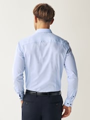 Blue Slim Fit Trimmed Formal 100% Cotton Oxford Shirt - Image 3 of 7