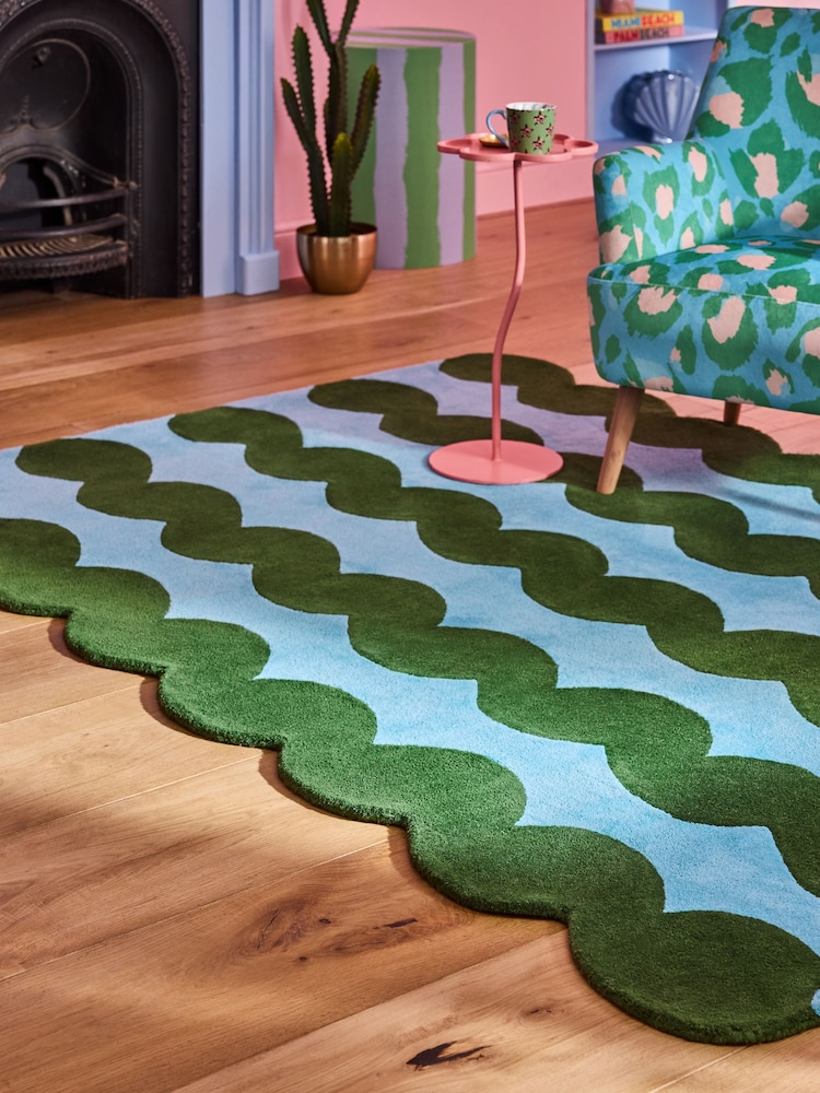 Eleanor Bowmer Blue Wavey Stripe Wool Rug - Image 1 of 5 Eleanor Bowmer Blue Wavey Stripe Wool Rug - Image 1 of 5