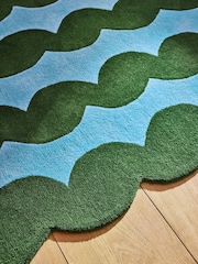 Eleanor Bowmer Blue Wavey Stripe Wool Rug - Image 2 of 5