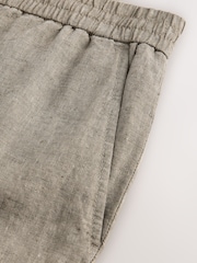 Neutral Regular Tapered Fit 100% Linen Signature Elasticated Waist Drawstring Trousers - Image 12 of 13