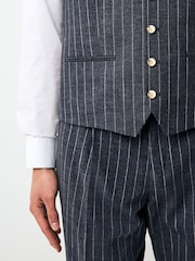 Navy Regular Fit Striped Suit Waistcoat - Image 2 of 9