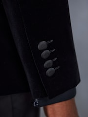 Black Regular Fit Signature Pontoglio Italian Fabric Velvet Blazer - Image 6 of 11